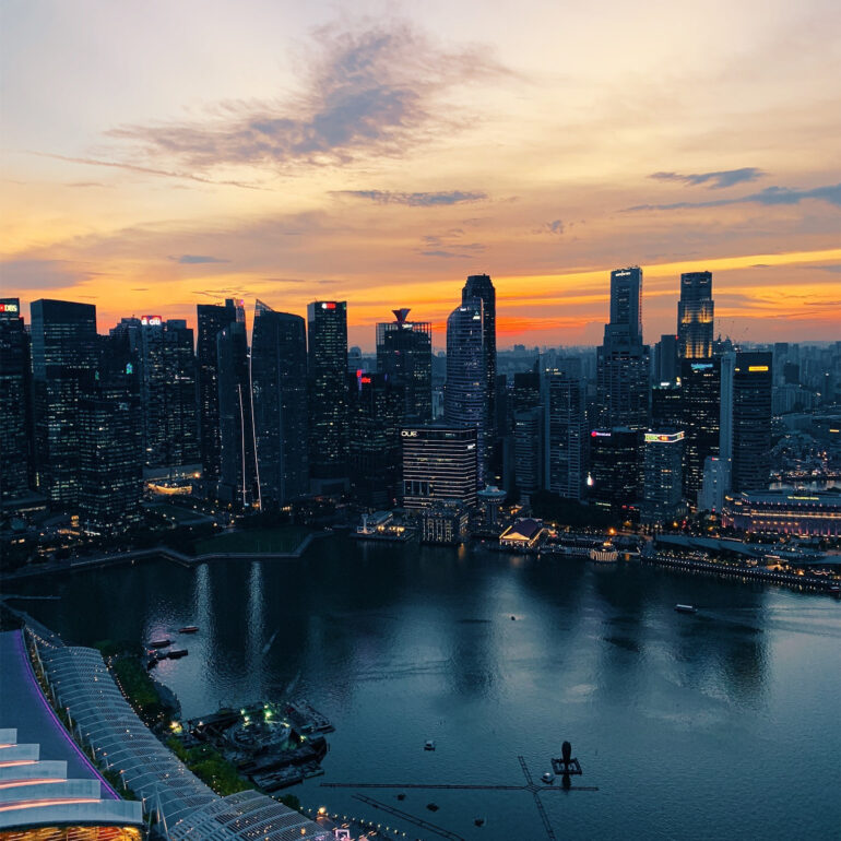 Singapore beautiful city Skyline and view of skyscrapers on sunset