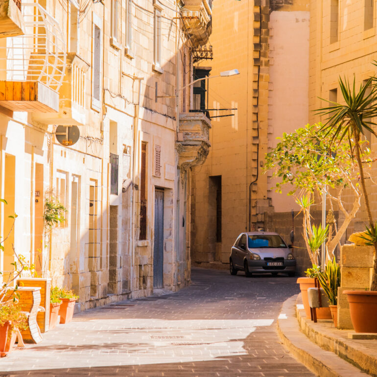 Sunny Street view in Bormla, Malta