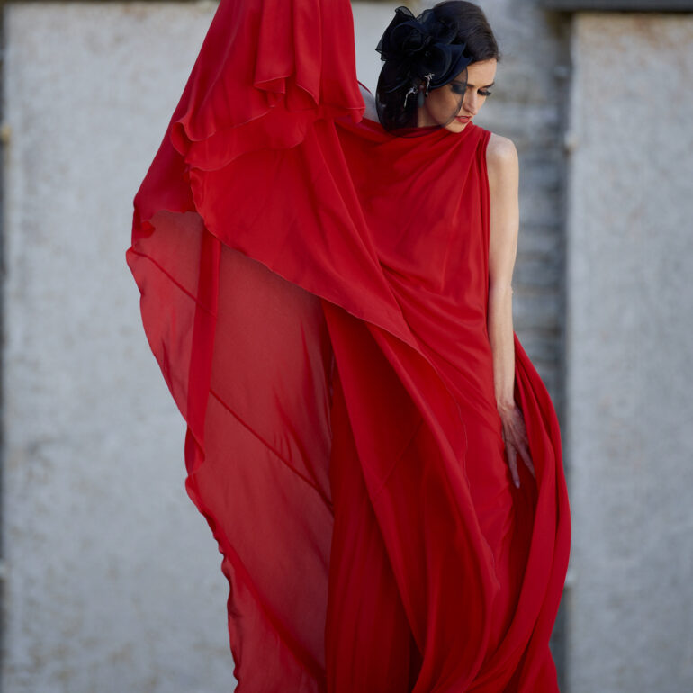 Triin Lellep in long red dress during Metsluiged Showcase